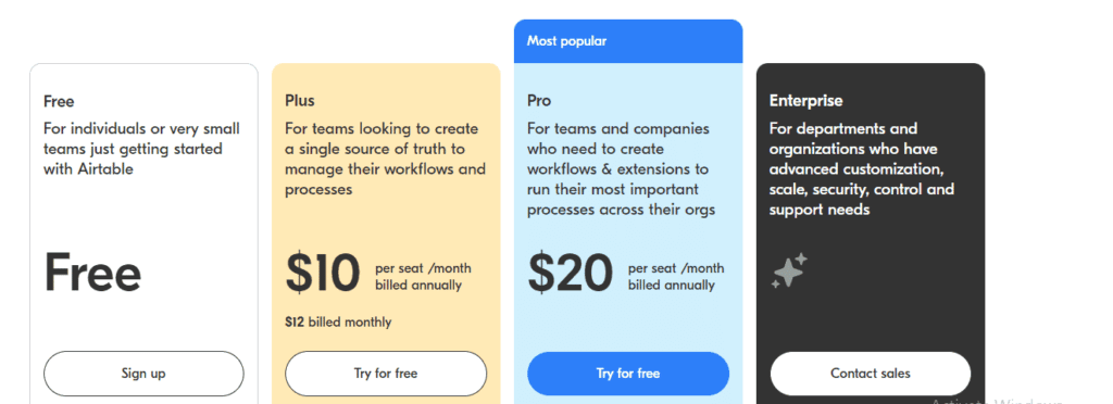 Airtable pricing